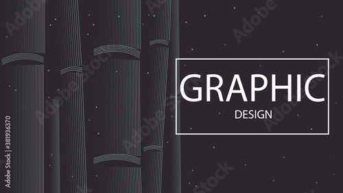 Modern dark horizontal geometric banner. Trendy minimalist vector background of thin abstract lines with gradient. Illustration with bamboo for web design, social media, advertising.