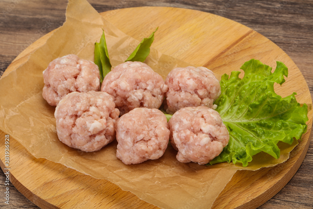 Homemade raw pork minced meatball for cooking