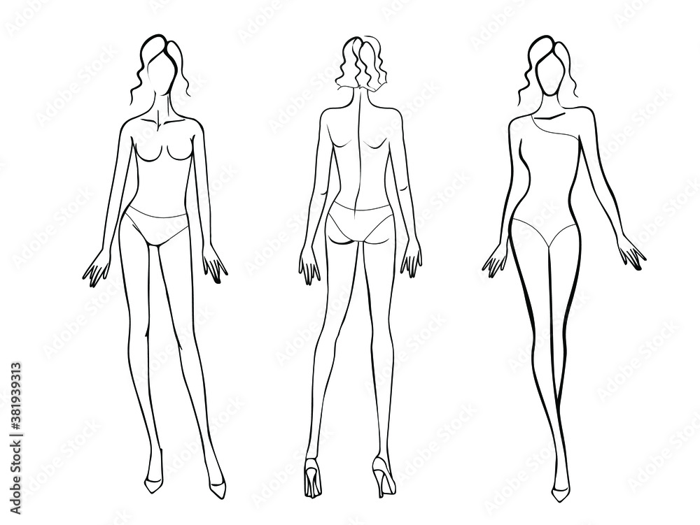 Model for drawing fashion sketches. Front and back views Model for drawing fashion sketches. Front and back views
