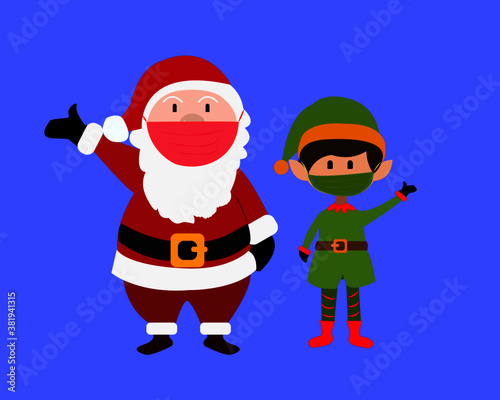 Santa Claus with  elf wearing mask in Christmas
