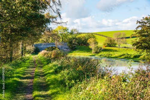 English rural countryside scenery on British waterway canal