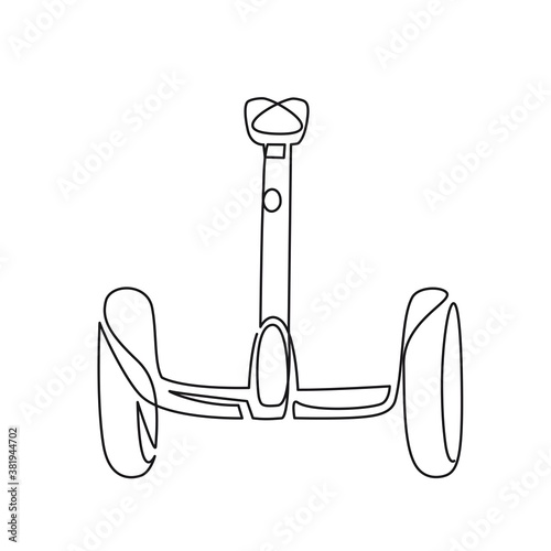 Continuous one line drawing of Segway icon isolated on white background. Self-balancing scooter symbol modern, simple, vector Illustration