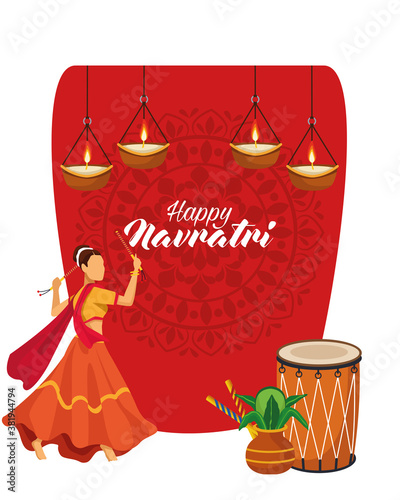 happy navratri celebration with drum and dancer