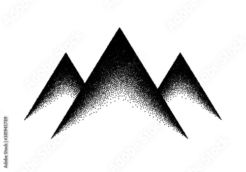 Abstract background with mountains sign or emblem in dotwork or tattoo retro style