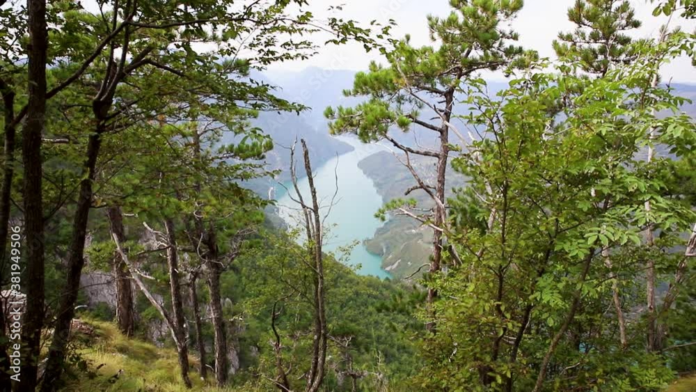 Tara National Park, Serbia. Viewpoint Banjska Stena. View at Drina river canyon and lake Perucac with Focus on the lake and canyon Tara National Park, Serbia. Viewpoint Banjska Stena. View at Drina river canyon and lake Perucac with Focus on the lake and canyon