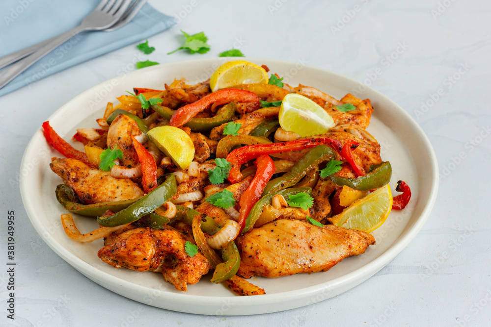 Chicken Fajita Delicious Mexican Food on White Background Close Up Photo