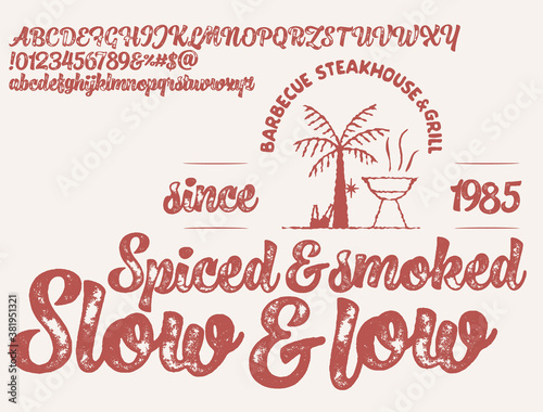 Hand drawn vintage retro font. Outdoor advertising of American restaurants and eateries inspired typeface.