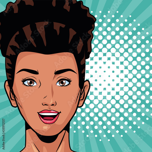 young afro woman head character pop art style