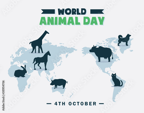 World Animal Day, 4th October, poster with animal silhouette illustrations, vector