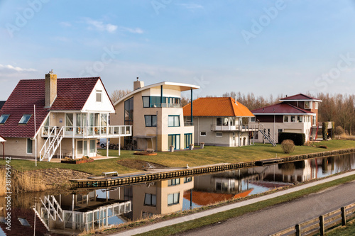 Modern detached houses in Hindeloopen, Netherlands, Europe