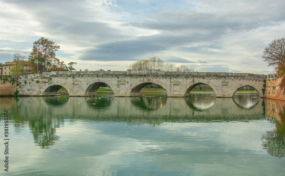 Fototapeta premium The Bridge of Tiberius (Italian: Ponte di Tiberio) or Bridge of Augustus Roman bridge in Rimini, Italy