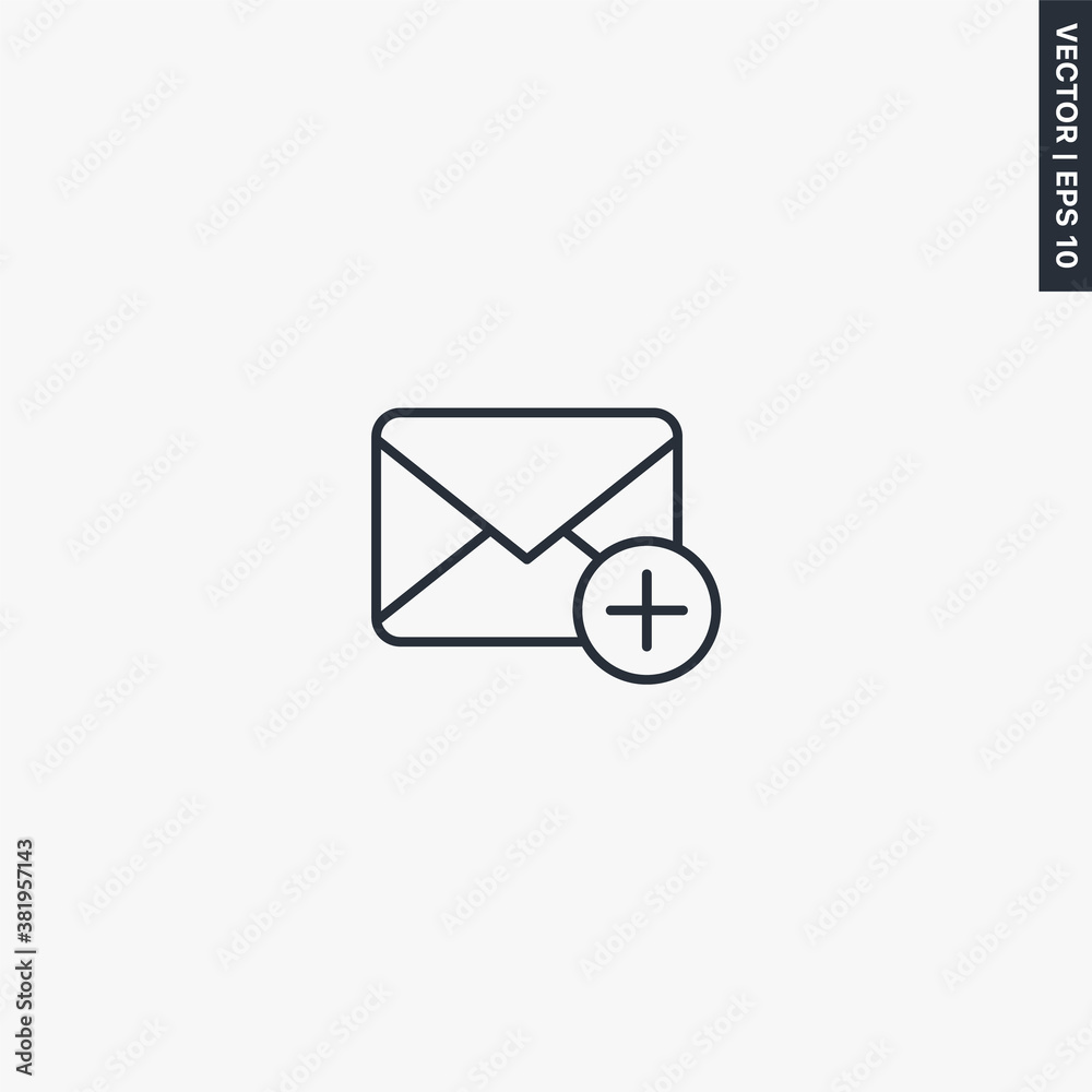 Mail icon and new, plus, linear style sign for mobile concept and web design Mail icon and new, plus, linear style sign for mobile concept and web design