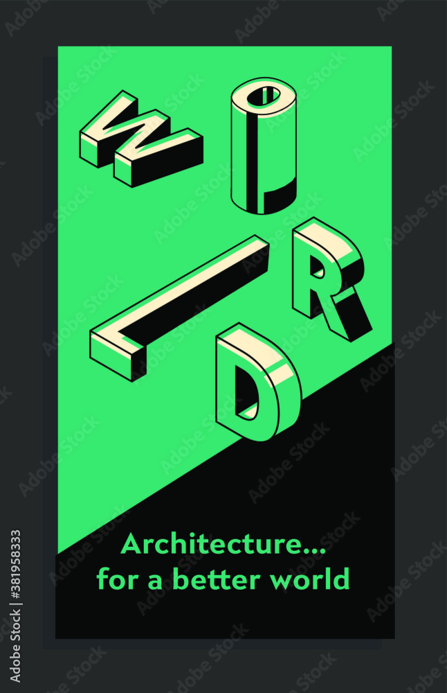 World Architecture Day isometric typography concept design for greeting