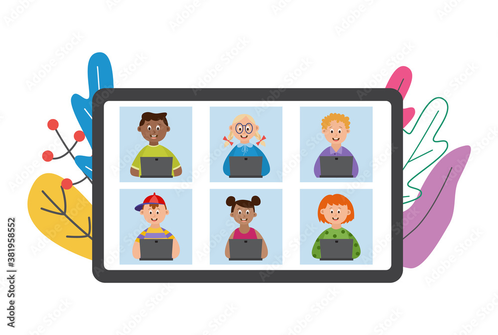 Internet online communication of kids a vector isolated illustration Internet online communication of kids a vector isolated illustration