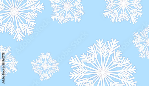 Vector Winter Background with Snowflakes, Colorful Seasonal Background Template, Light Blue Color, Christmas.