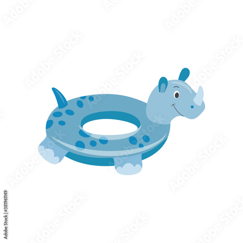 Swim floating ring in shape of rhinoceros flat vector illustration isolated.