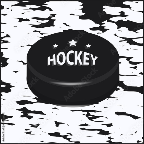 Hockey puck - black on white abstract background - vector. Winter sports