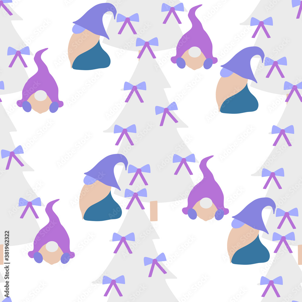 Cute vector gnomes in a Christmas decor, seamless pattern design