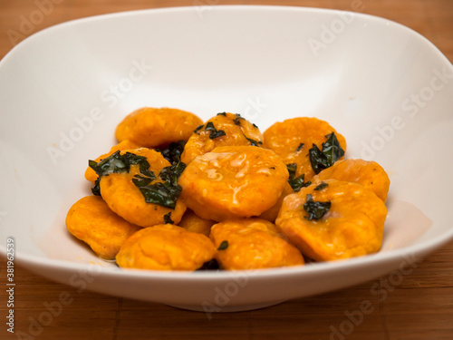 Carrot gnocchi with butter and sage