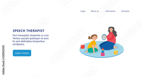 Site interface for childrens speech therapist flat vector illustration isolated.