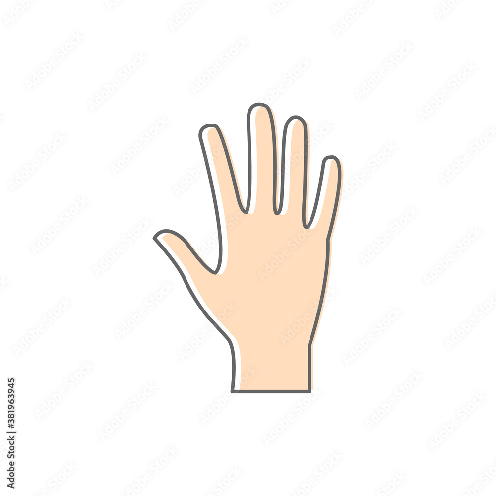 Hand gesture icon. Raised hand illustration. Arm up silhouette isolated on white.