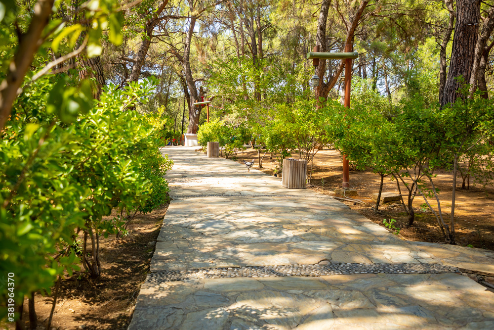 Public park of Kursunlu waterfall near Antalya city in Turkey, nature travel background, autumn time