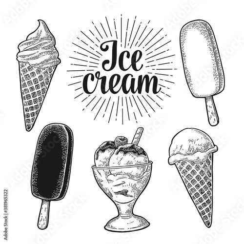 Set ice cream. Vector vintage black engraving