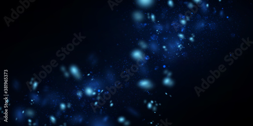 Blue particles on dark. Shiny glittering effect. Abstract vector background with sparkling magical lights © yuutsu