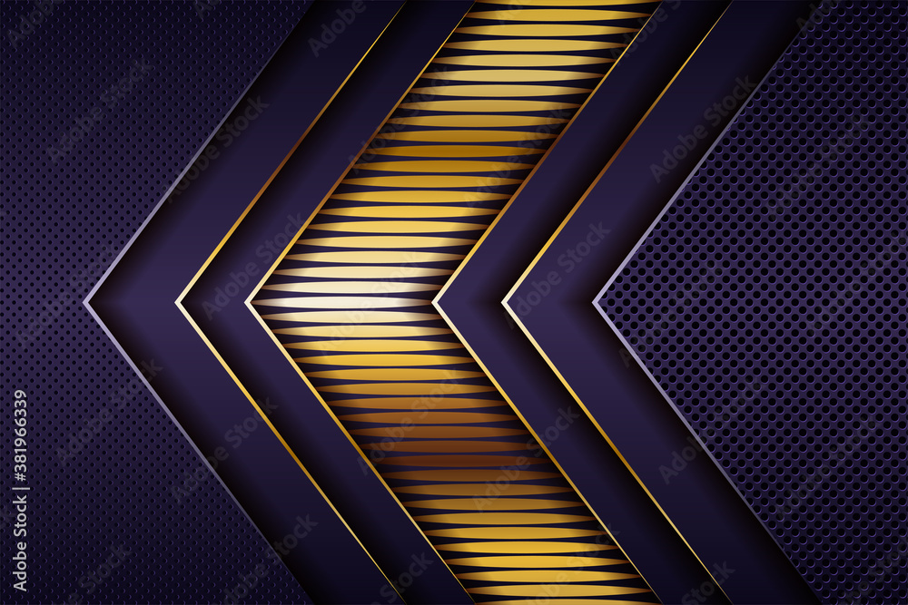 Obraz premium dark shadow purple space with abstract golden gradient overlap layer design