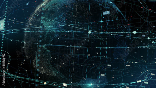 Spinning earth with digital data grid