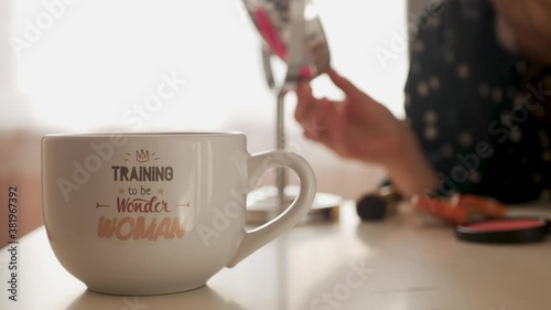 Beauty concept. Cosmetic mirror against the background of a motivating text