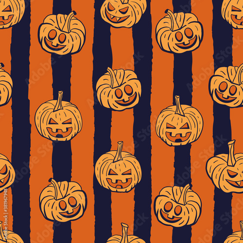 Vector orange pumpkins stripes seamless pattern dark