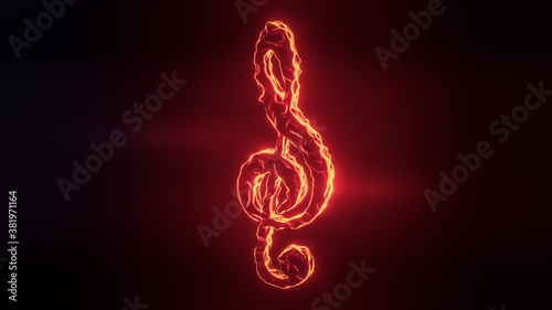 Close up of red shining Violin Key on black background. Melted with heat and fire. Music Theme. 3D rendering.