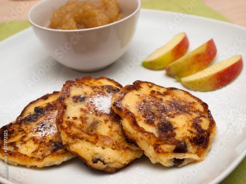 German cottage cheese pancakes with applesauce
