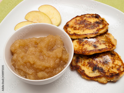 German cottage cheese pancakes with applesauce