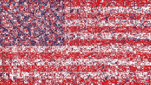 Original American flag. USA background. Artistic effect, funny US flag. Unique background. Data technologic concept, tech, science, USA technology, grunge flag, pixelated flag. copy space, empty area.