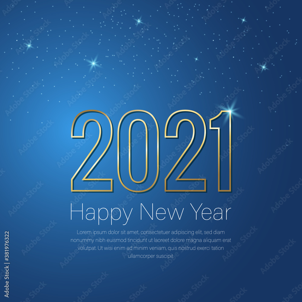 Happy New Year 2021 greeting card. Vector illustration. 