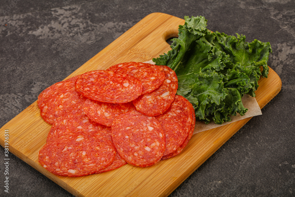 Italian spycy pepperoni sausage slices Italian spycy pepperoni sausage slices
