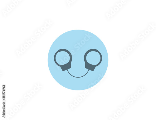 Handcuffs, arrest icon on blue circle. Vector.