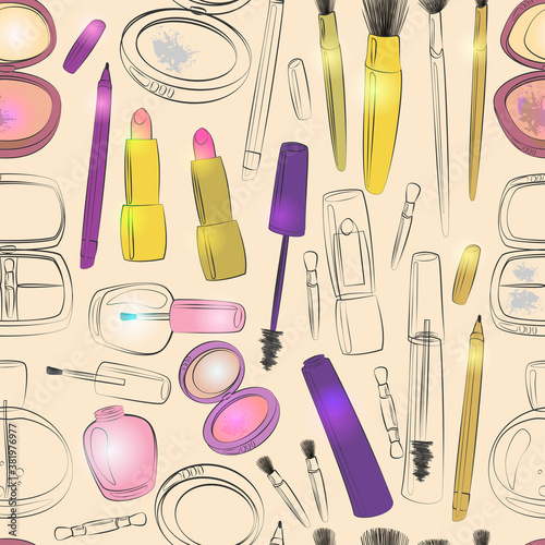 Makeup and beauty product seamless pattern.