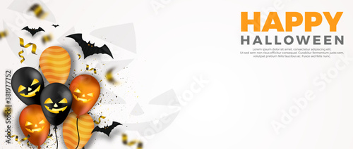 Halloween Sale banner, Poster, banner, invitation background. with baloon,  bat. Vector illustration.