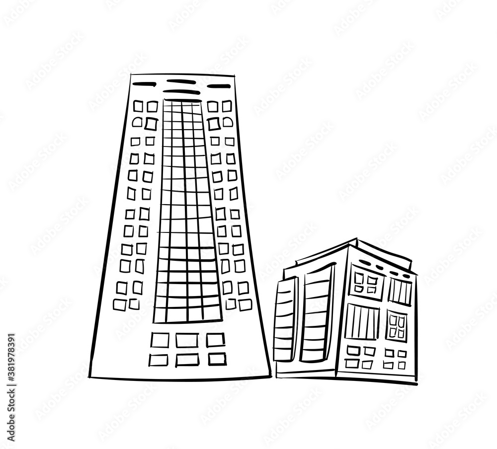 city buildings vector cartoon isolated line art illustration