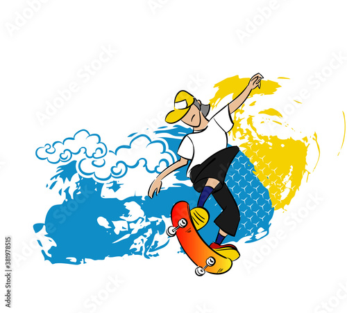 skateboarder rider skatepark vector character isolated line art cartoon