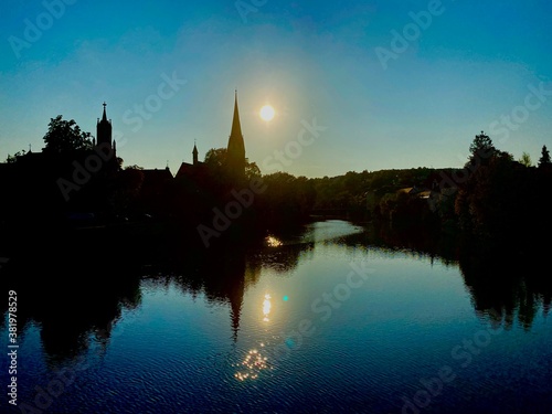 Fluß, Silhouette, Sonnenuntergang, Spiegelung