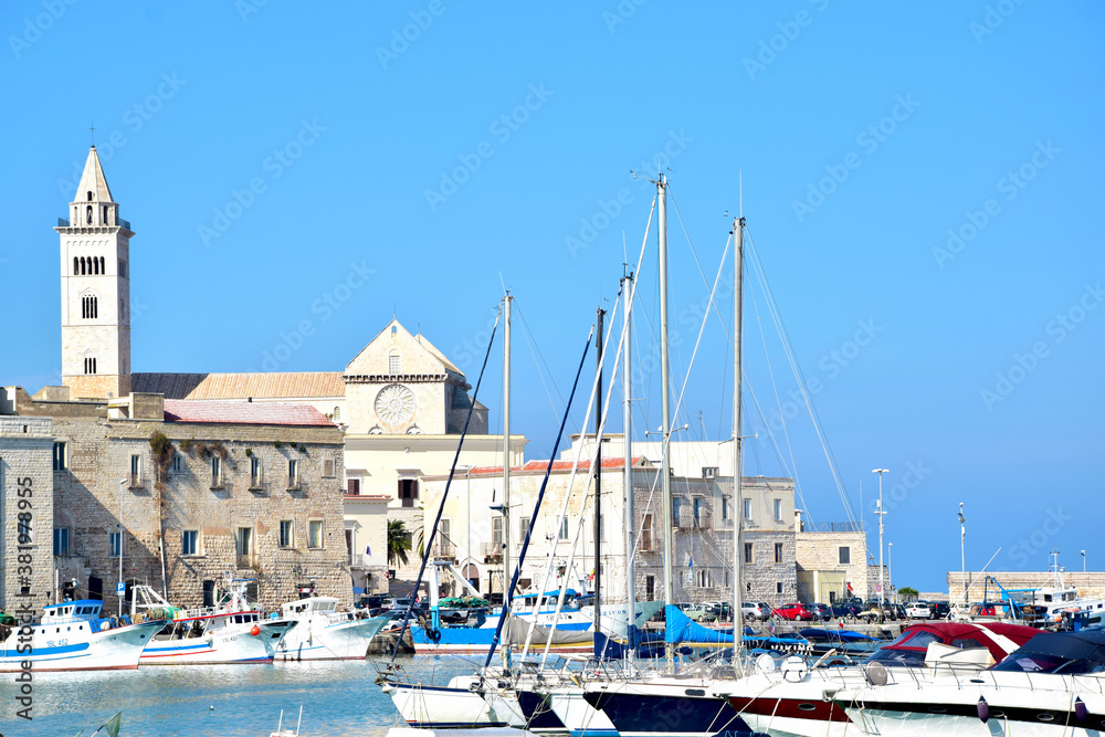 boats in the harbour in Trani, Italy