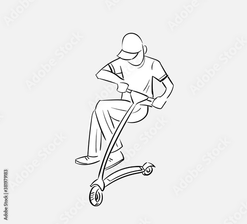 scooter rider skatepark vector character isolated line art cartoon