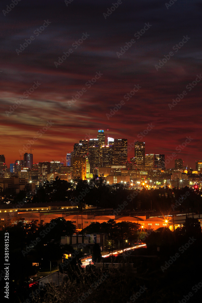 Colorful Sunset in Downtown Los Angeles, Southern California
