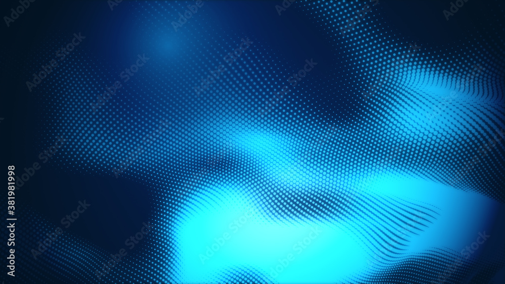 Dot blue wave light screen gradient texture background. Abstract  technology big data digital background. 3d rendering.