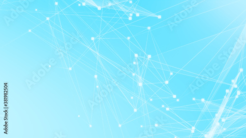 Abstract blue white polygon tech network with connect technology background. Abstract dots and lines texture background. 3d rendering. © Papapig