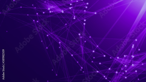 Fototapeta Naklejka Na Ścianę i Meble -  Abstract purple violet polygon tech network with connect technology background. Abstract dots and lines texture background. 3d rendering.